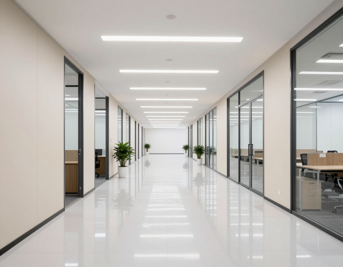 Large office facility hallway