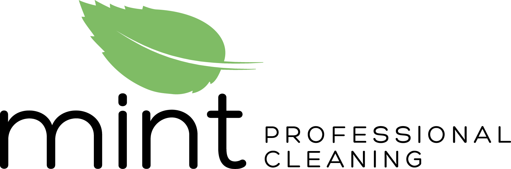 Mint Professional Cleaning logo with green leaf icon and black text on white background