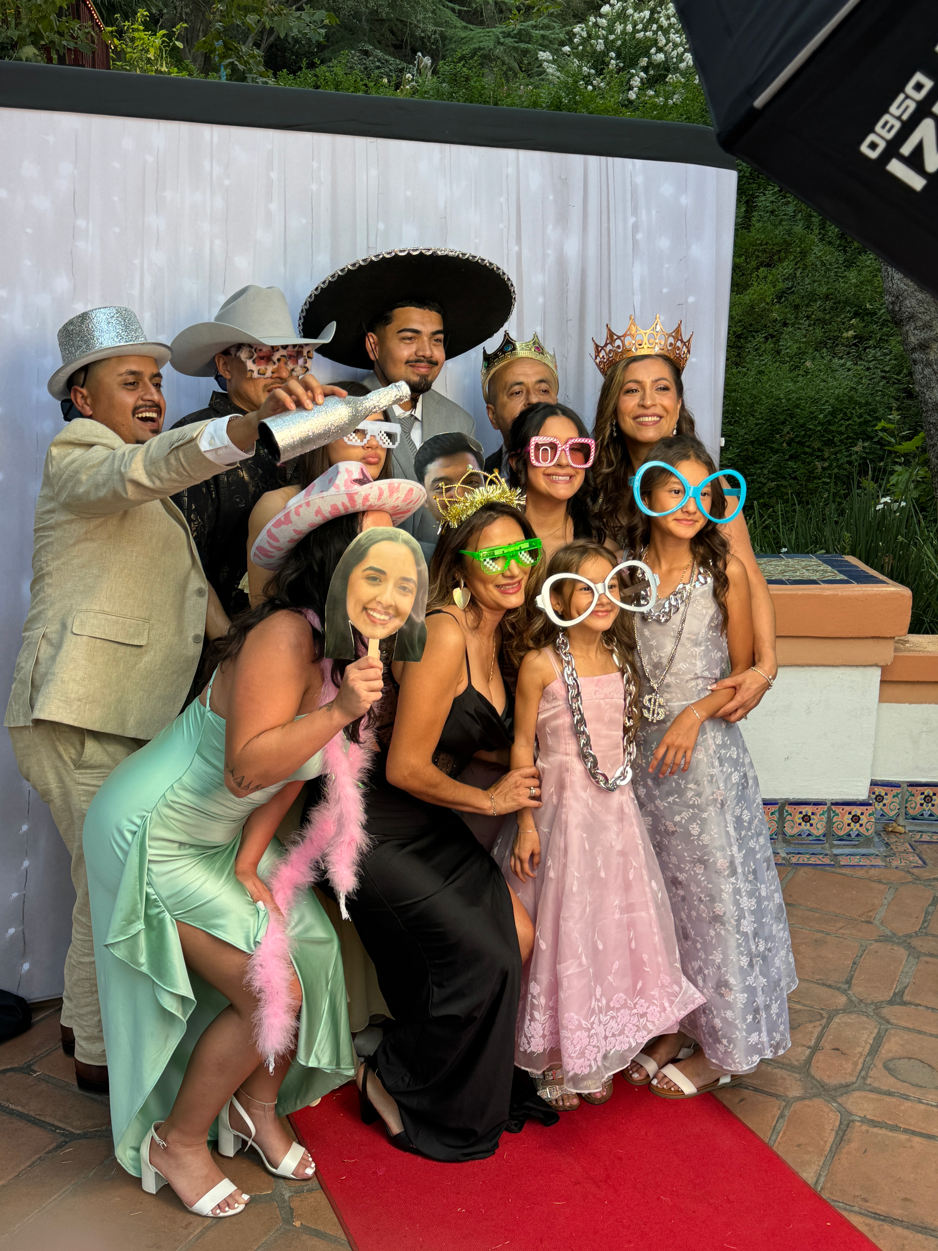 wedding party in a photo booth at Rancho Las Lomas