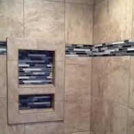 tile shower with shelf