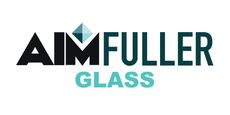 Logo for Aim Fuller Glass, with text and a geometric shape in teal, black, and white.