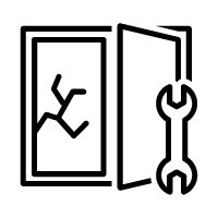 Broken door with a wrench icon, indicating repair or maintenance issues