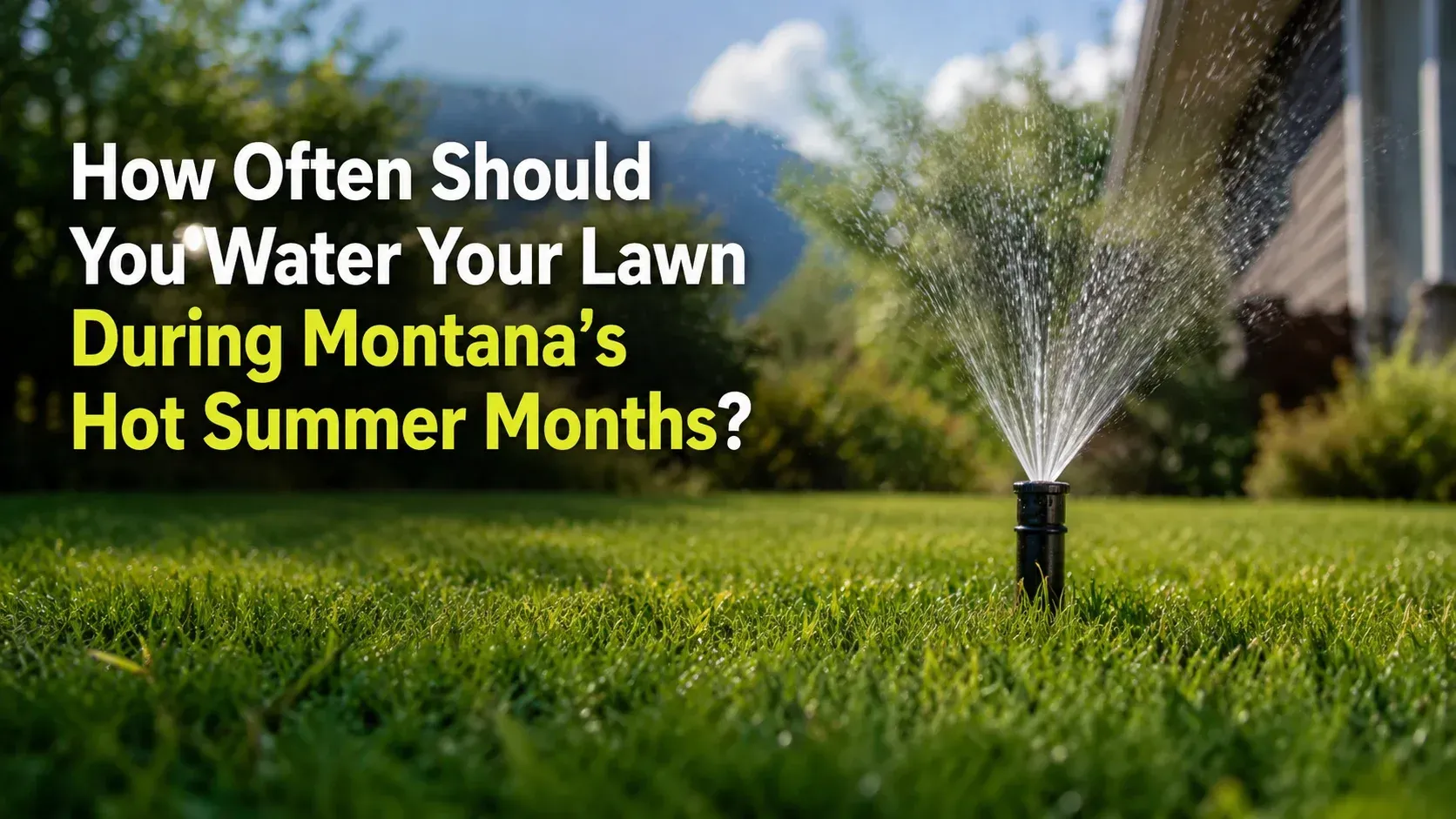 An automatic sprinkler watering a vibrant green lawn during the sunny morning hours, illustrating how often should you water your lawn to maintain a healthy garden.