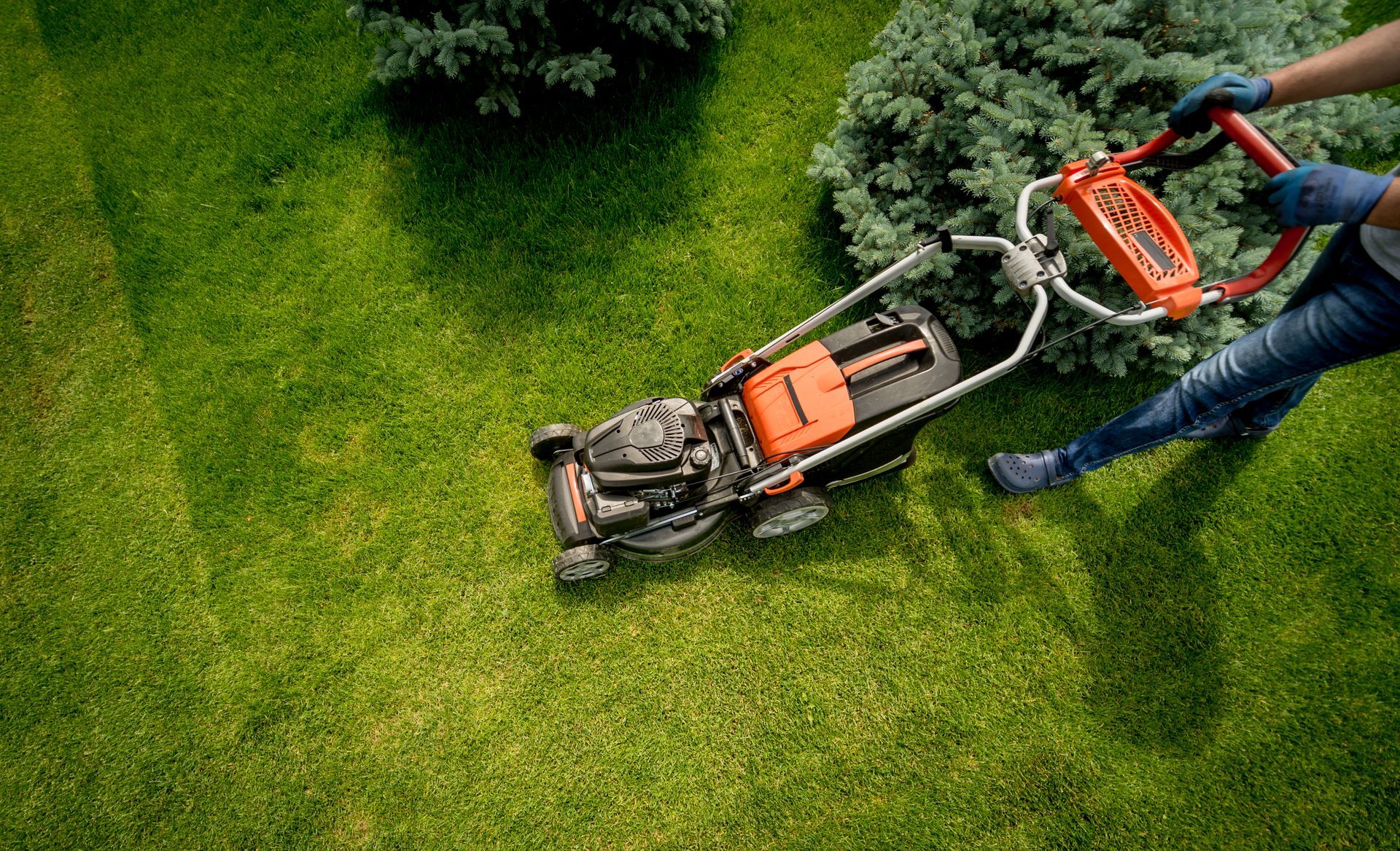 Gardener Mowing Lawn