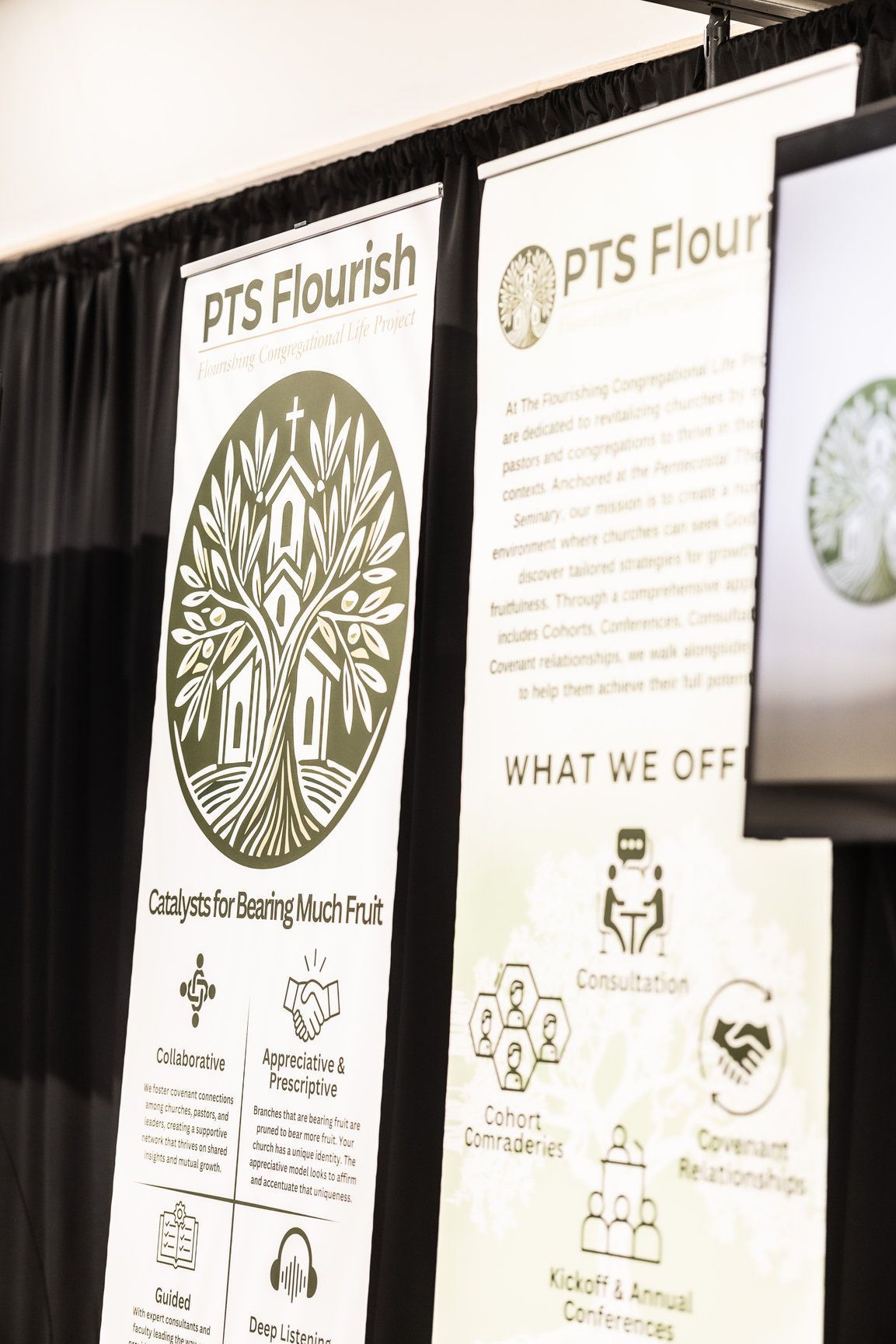 A podium with a sign that says pts flourish on it