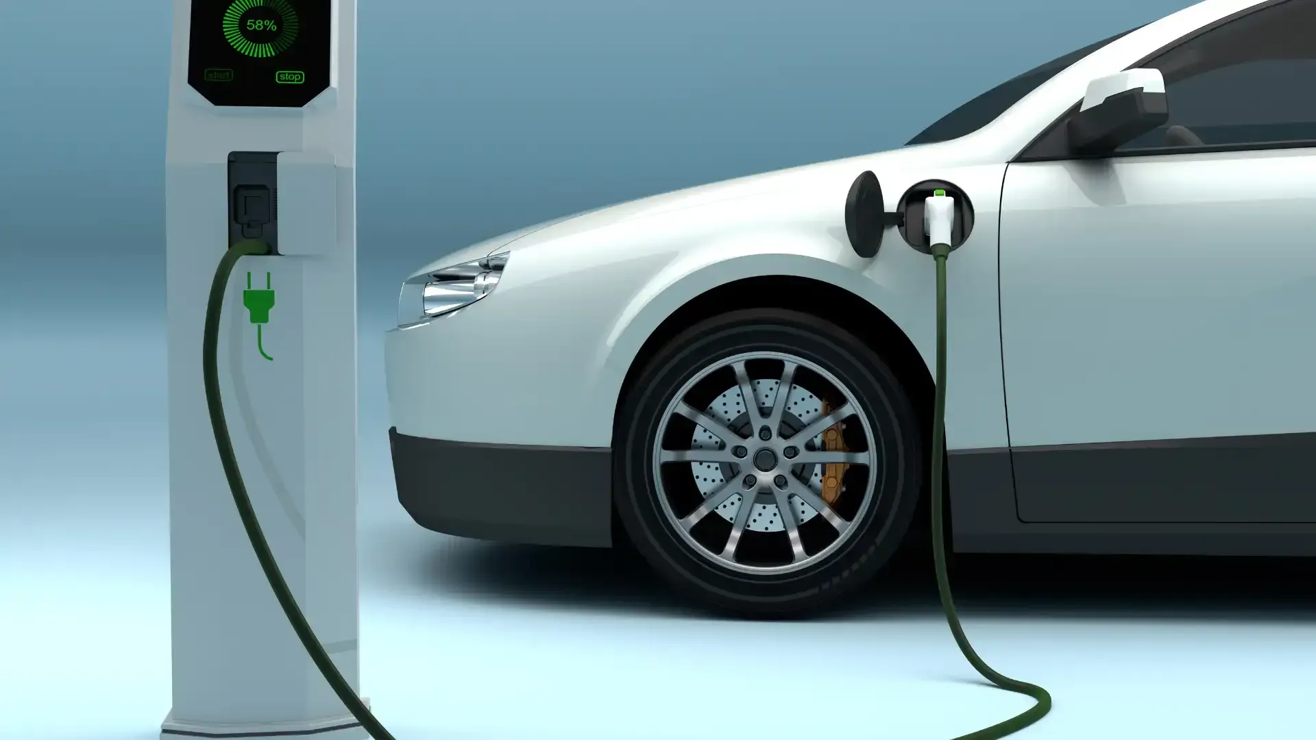 an electric car is being charged at a charging station