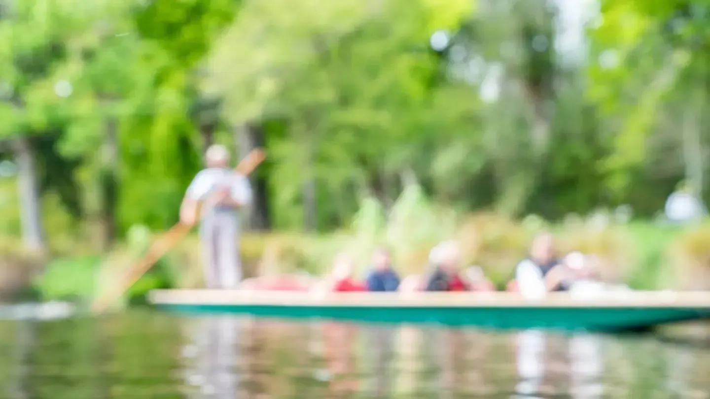 A group of people are rowing a boat on a river.
