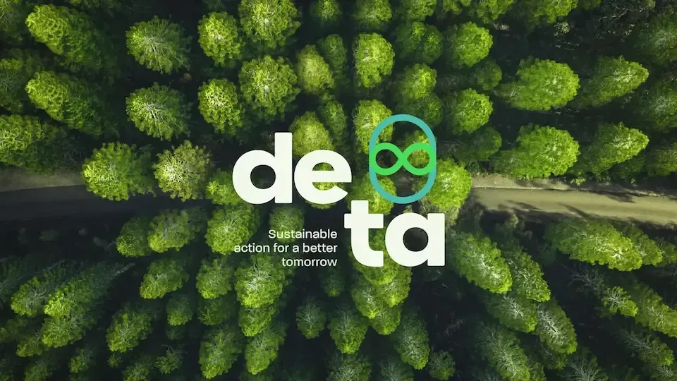 An aerial view of a forest with the words `` deta '' written on it.
