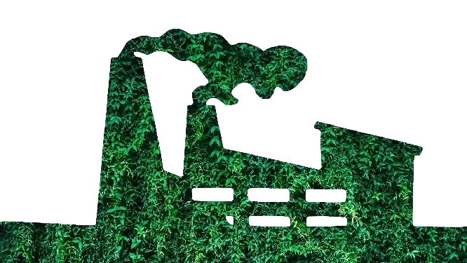 A silhouette of a factory made of grass on a white background.