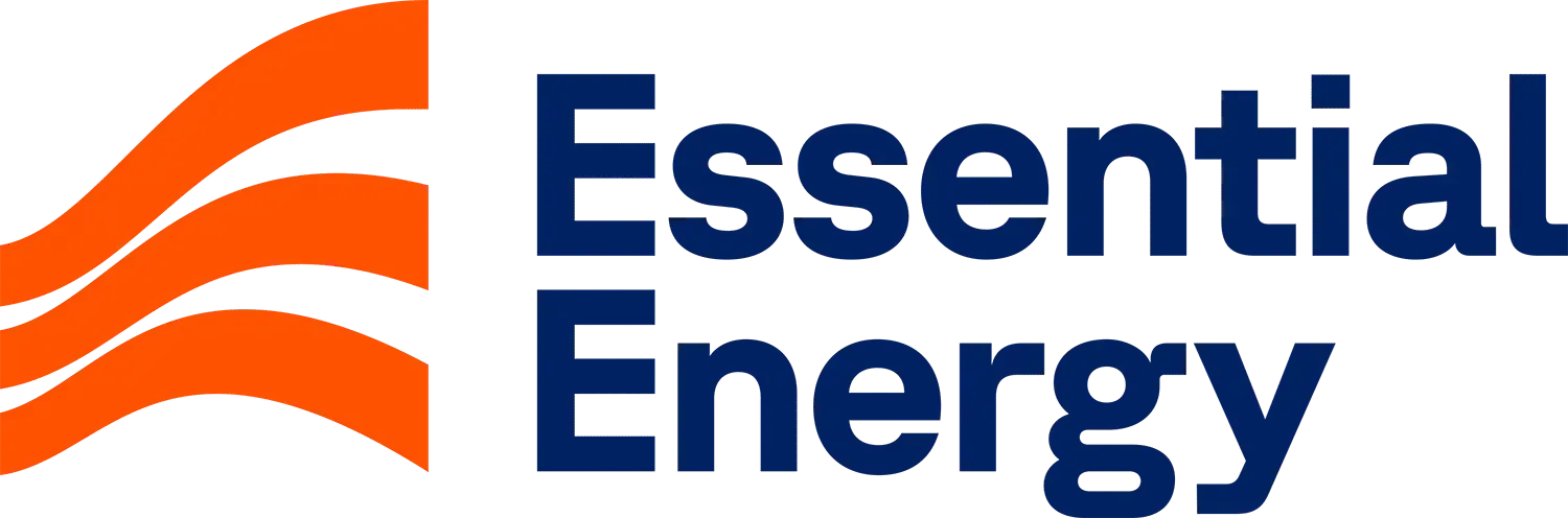 Essential Energy logo with orange wave icon and navy text on white background