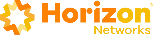 Horizon Networks logo with orange starburst icon and orange “Horizon Networks” text on white background