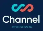 the channel infrastructure nz logo is on a blue background .