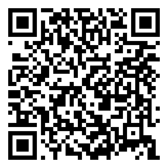 Ein schwarzweißer QR-Code auf weißem Hintergrund.