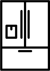 A black and white icon of a refrigerator with two doors.