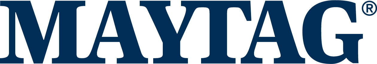 A blue maytag logo with a white background