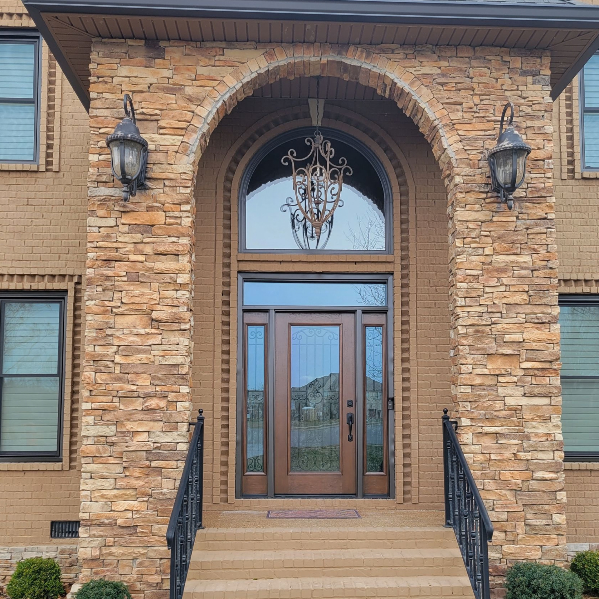 New front entry door with decorative sidelights