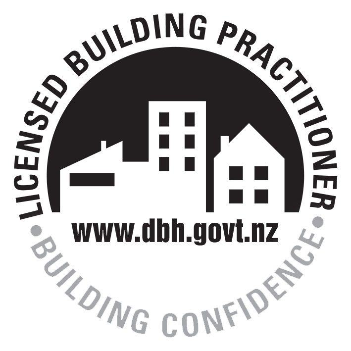 A black and white logo for a licensed building practitioner.