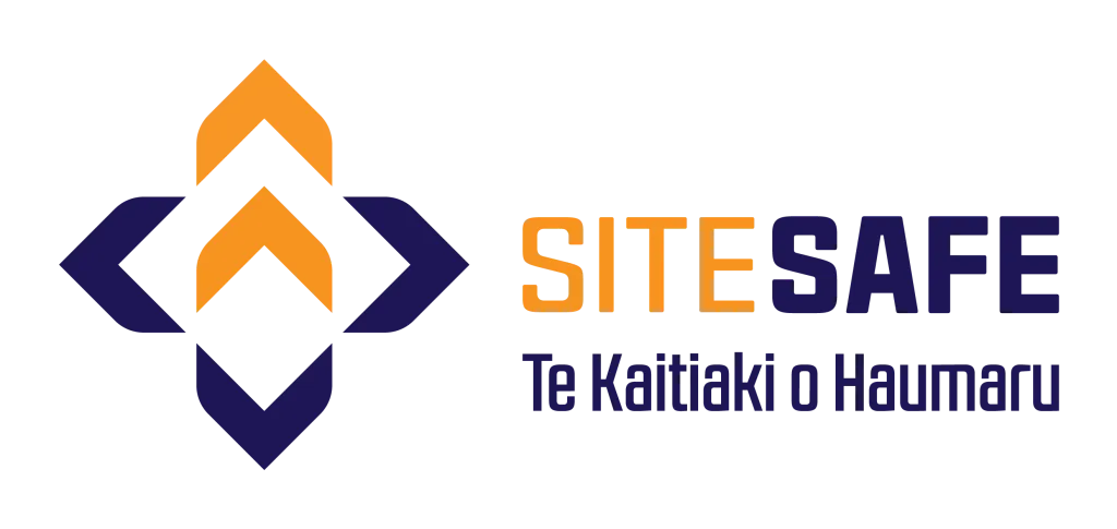 A blue and orange logo for a company called sitesafe
