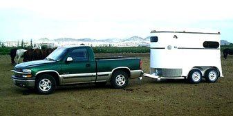 Horse trailer in the mountains