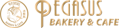 Pegasus Bakery & Cafe logo in gold with circular emblem on a white background