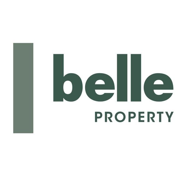 Green Belle Property logo with vertical bar icon and wordmark on a white background