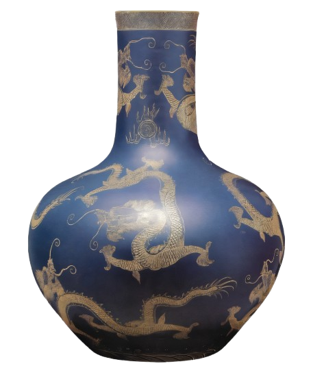Blue Glaze Straight Neck Vase with Dragon Design
