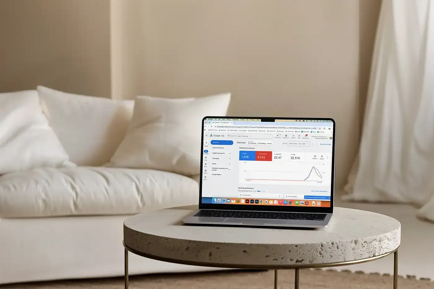 Laptop showing google ads graph