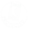 White, circular logo with indiscernible details.
