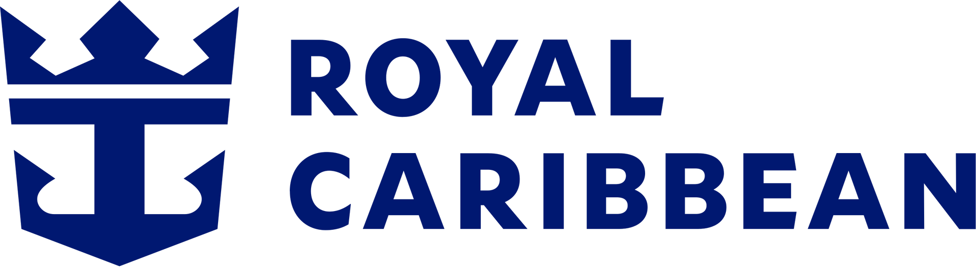 Royal Caribbean logo with a crown and anchor in navy blue. The text reads