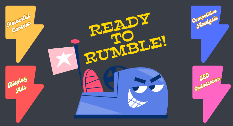 An advertisement for ready to rumble with a cartoon character