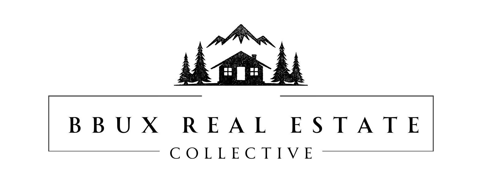 BBUX Real Estate Collective logo with black text and house-and-pines icon above