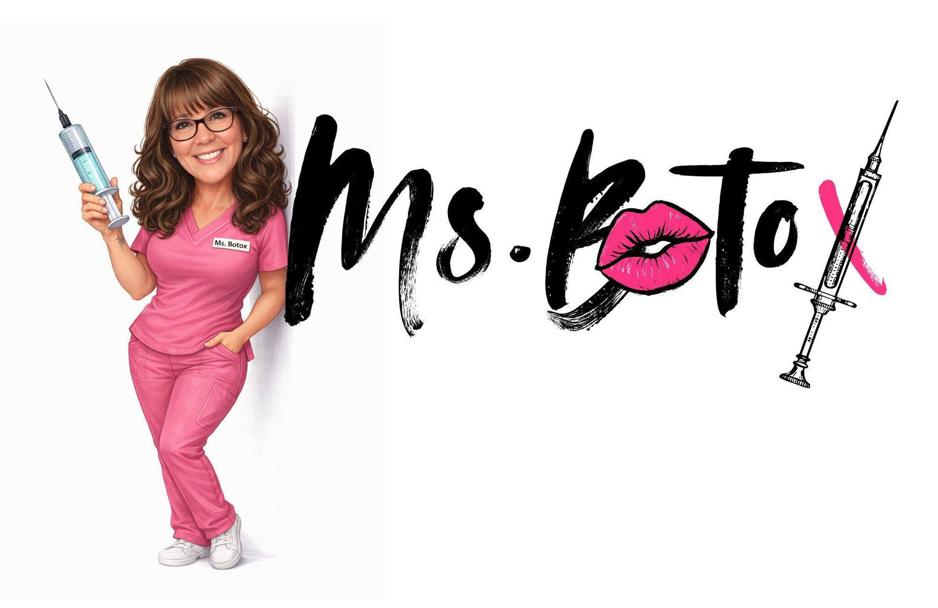 Woman in pink scrubs holding a syringe beside the “Ms. Boto” logo