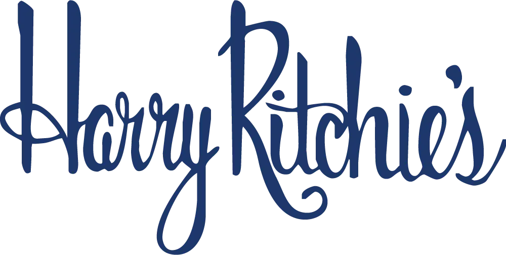 Blue handwritten “Harry Ritchie’s” logo on a white background