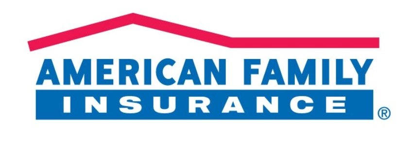 American Family Insurance logo in blue and red with a roofline above the text