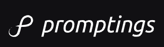 White “promptings” logo on a black background with a stylized looping icon.