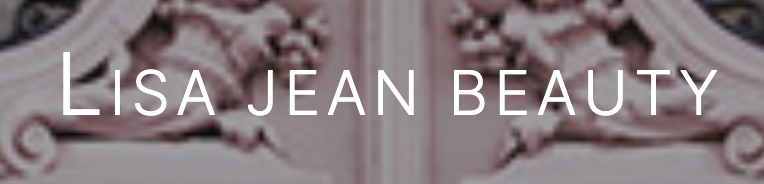 Logo reading “LISA JEAN BEAUTY” in white text on a light pink patterned background