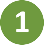 A green circle with a white number one inside of it.