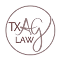 TXAC Law logo in taupe with a circular border and stylized lettering