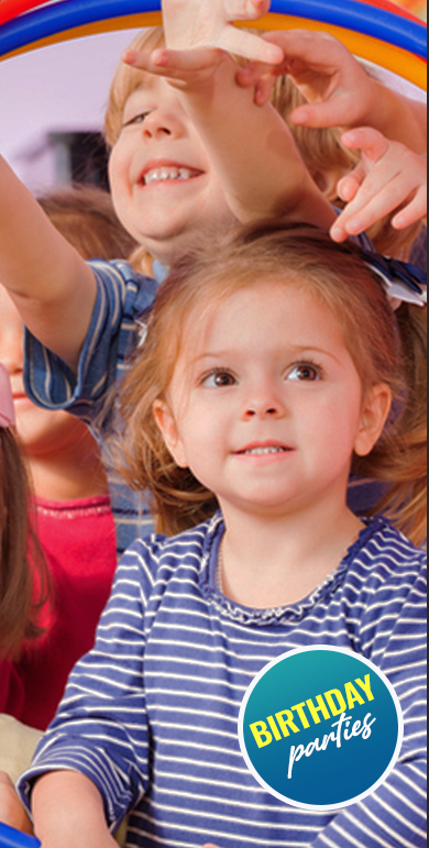Happy little girl celebrating at a birthday party at Paramount Gymnastics