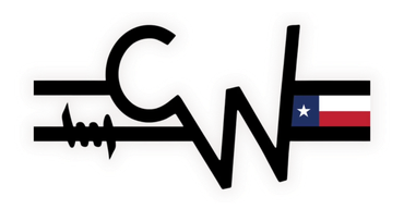 Stylized black ECG line with Texas flag at right end