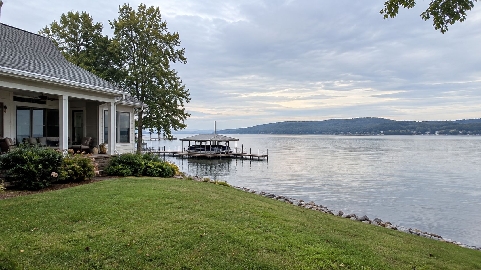 Mild September afternoon by a calm Guntersville cove where the air conditioner barely needs to run.