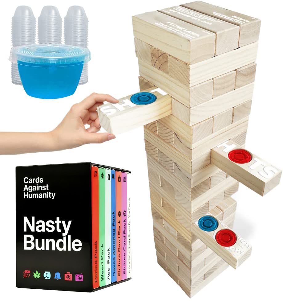 4ft jello shot Jenga, C.A.H bundle with mist fan