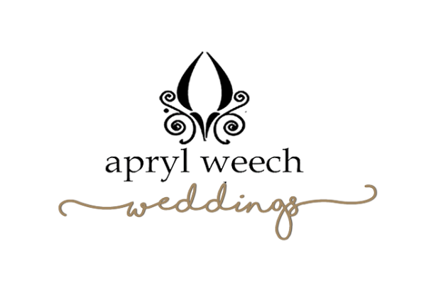 The logo for apryl weech weddings is black and gold.