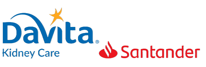 The logos for DaVita Kidney Care and Santander positioned side-by-side.