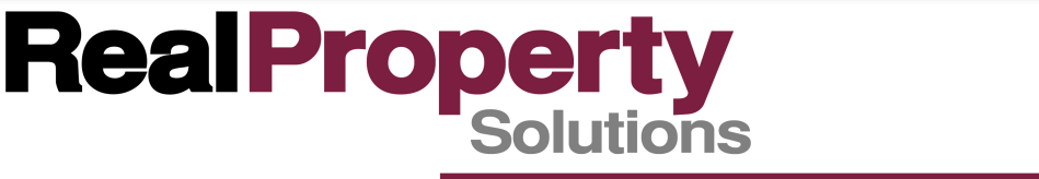 Logo for Real Property Solutions with black and maroon text and a maroon line underneath.