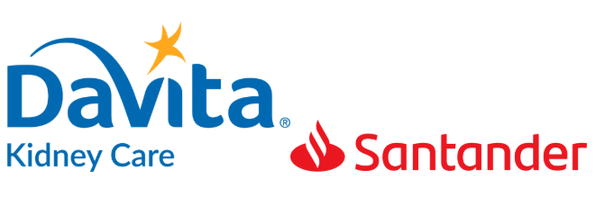 The logos for DaVita Kidney Care and Santander side-by-side.