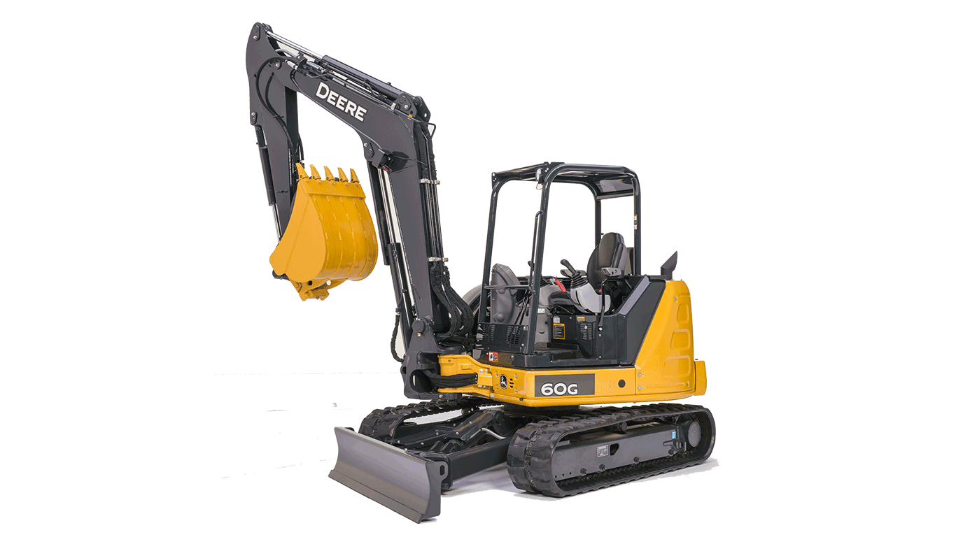 A yellow and black excavator with a large bucket on a white background.