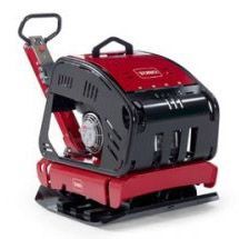A red and black machine with a handle on a white background.