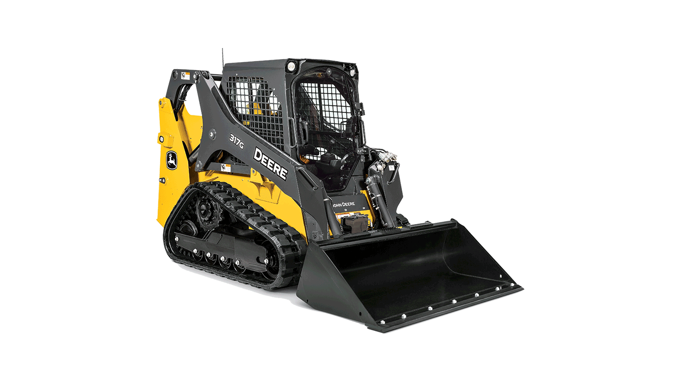 A yellow and black skid steer loader with a large bucket on a white background.