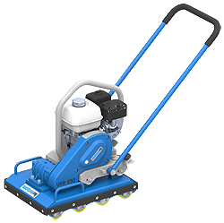 A blue and black machine with a handle and a engine on a white background.